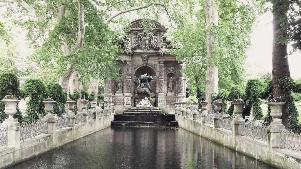 Luxembourg Gardens With Trees Beautiful Fountain Paris