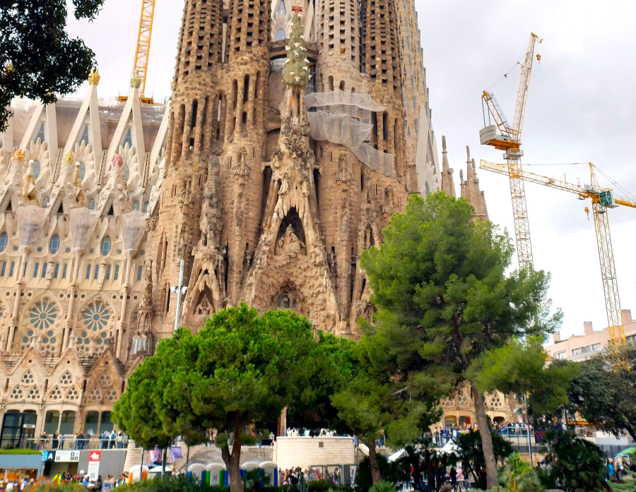 Sagrada Familia Barcelona facade and trees