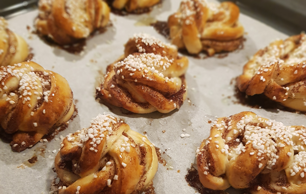 Swedish Cinnamon Buns, Kanelbullar, on a Plate